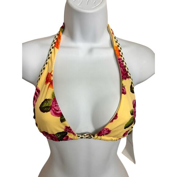 OndadeMar Triangle Bikini Top Sz 12 Rose Polka Dot Swimwear Adjustable Ties New - Picture 7 of 9